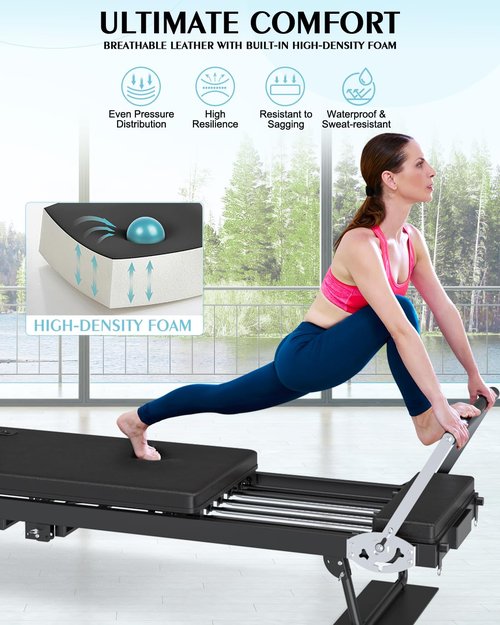 91.3" Pilates Reformer Foldable, TYRSEN Adjustable Pilates Machine, Springs and Cords Dual Resistance Customizable, Longer Smooth Rail, Jump Board, Full-Body Workout Equipment Home Use, Up to 400 lbs