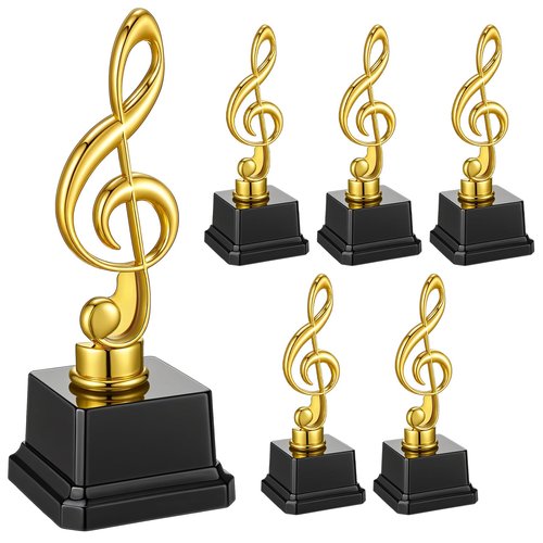 Affrolling 6 Pcs Small Gold Music Trophies 6.7 inch Plastic Music Note Trophy Awards for Team Participation Gift Prizes