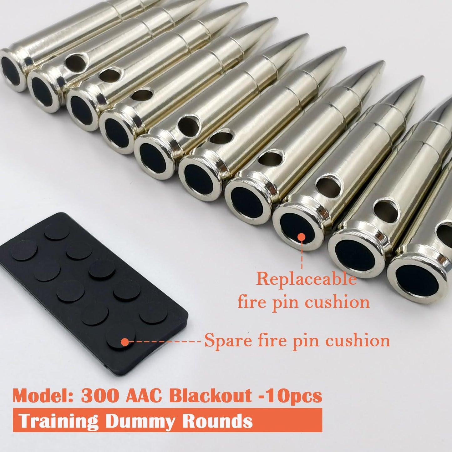 Bayattoo 300 AAC BLK Steel Safety Practice Rounds Action Trainer Dummy Round Dry Fire Training Snap Caps (10pk)