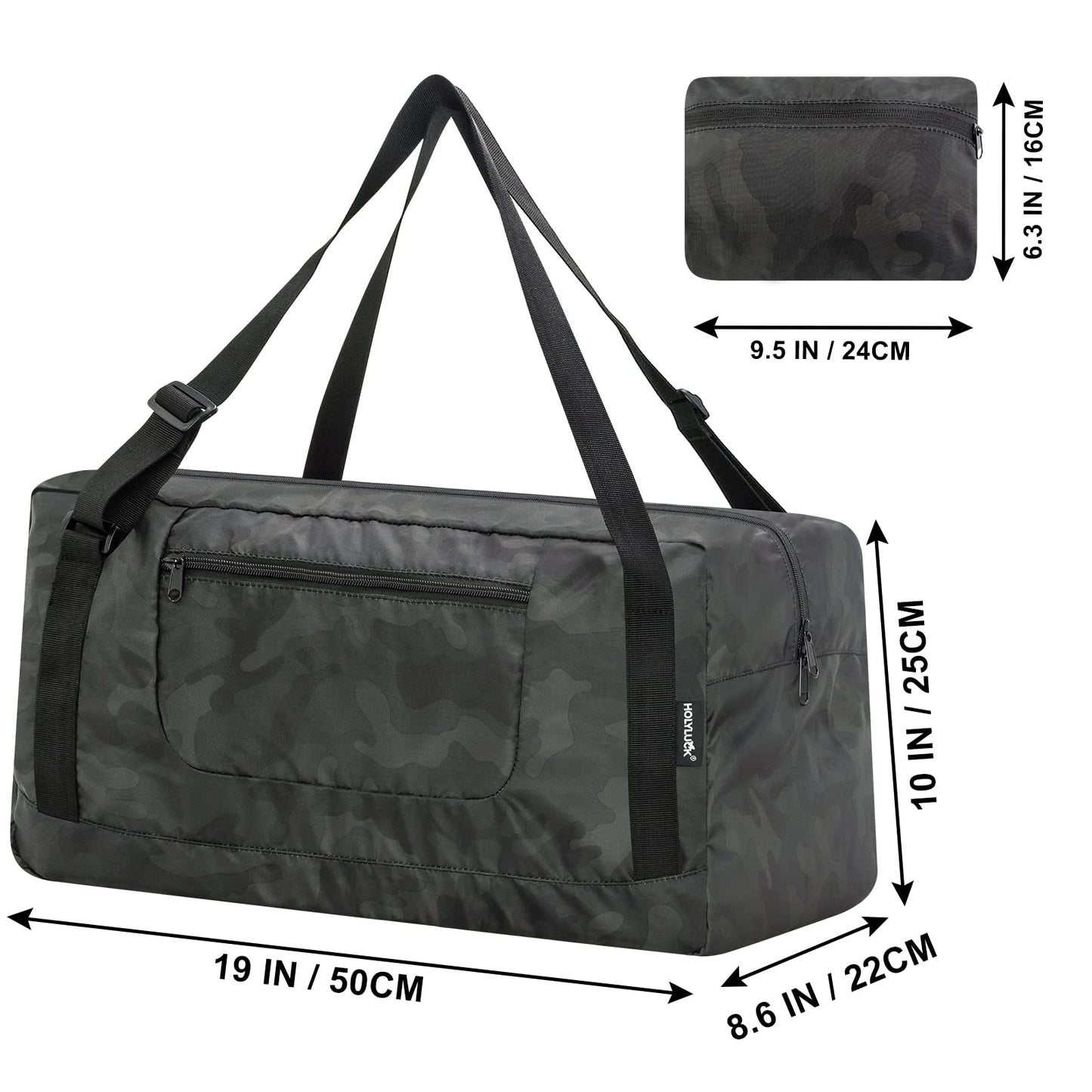 HOLYLUCK Foldable Travel Duffel Bag For Women & Men Luggage Great for Gym (midnight camo)