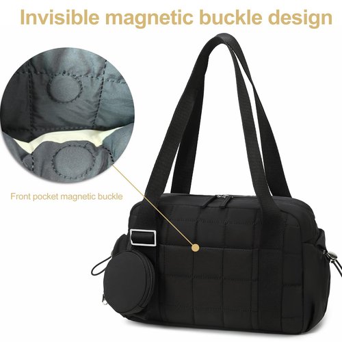 CAMTOP Mini Gym Bag for Women Girls, Small Gym Tote Bag Puffy Quilted Sports Duffel Bag with Wet Compartment and Coin Purse Duffel Bags Dance Yoga Workout Bag (Black)