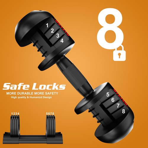 ALTLER 52LB Adjustable Dumbbell Set with Tray for Workout Strength Training Fitness, Adjustable Weight Dial Dumbbell with Anti-Slip Handle and Weight Plate for Home Exercise