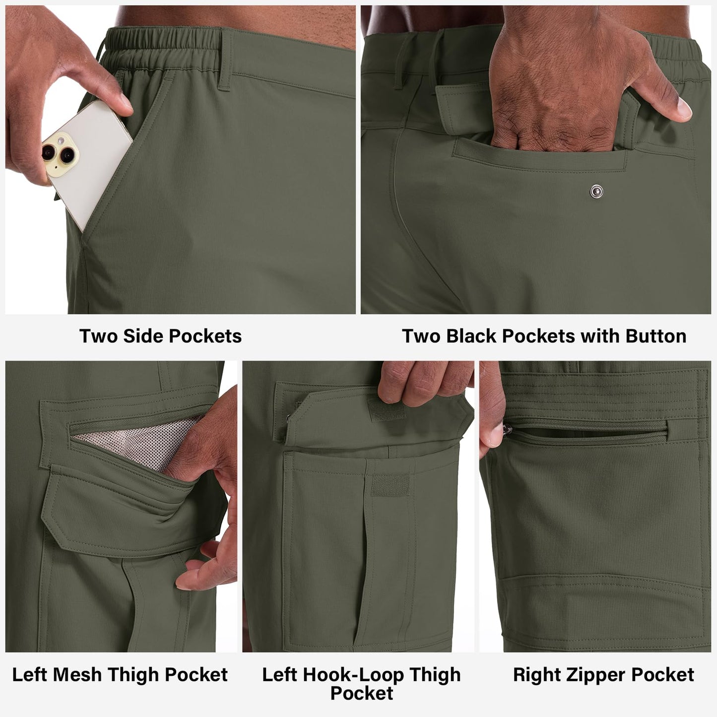 Jessie Kidden Mens Outdoor Casual Expandable Waist Lightweight Water Resistant Quick Dry Fishing Hiking Shorts (6222 Green Camo 38)