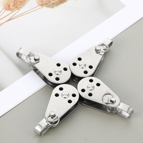 4 PCS Stainless Steel Nylon Marine Pulley, Small Pulleys for Rope Runner, Kayak Pulley Block Rope Single Pulleys Bearing Block Ropes Runner for Sailboats Yachts Ship Suitable for 0.08" to 0.32" Ropes