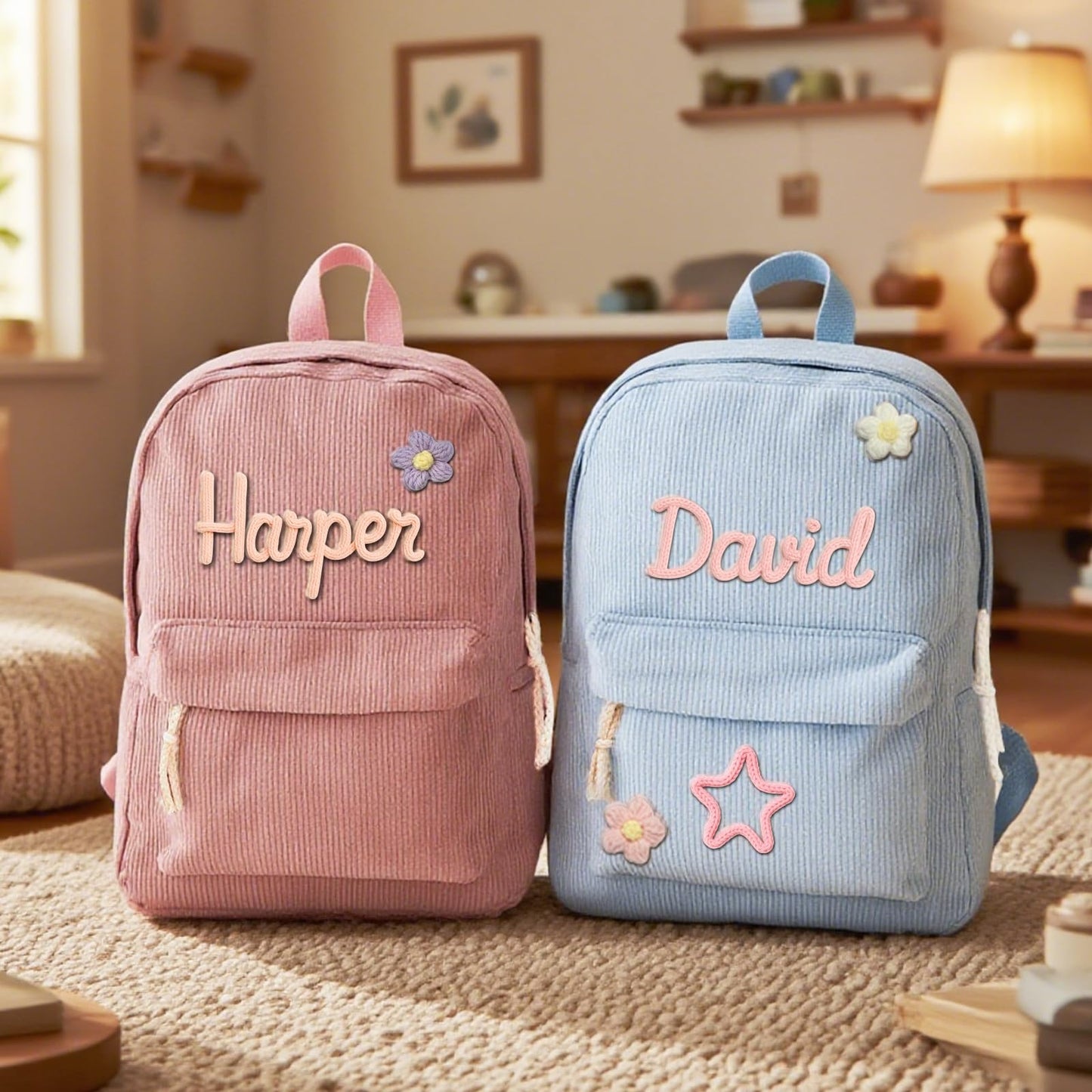 Duckbe Personalized Corduroy Backpack with Name Custom Backpacks for Toddler Girls Boys Bookbags Back to School Bag for Kids Birthday Christmas Children Gifts