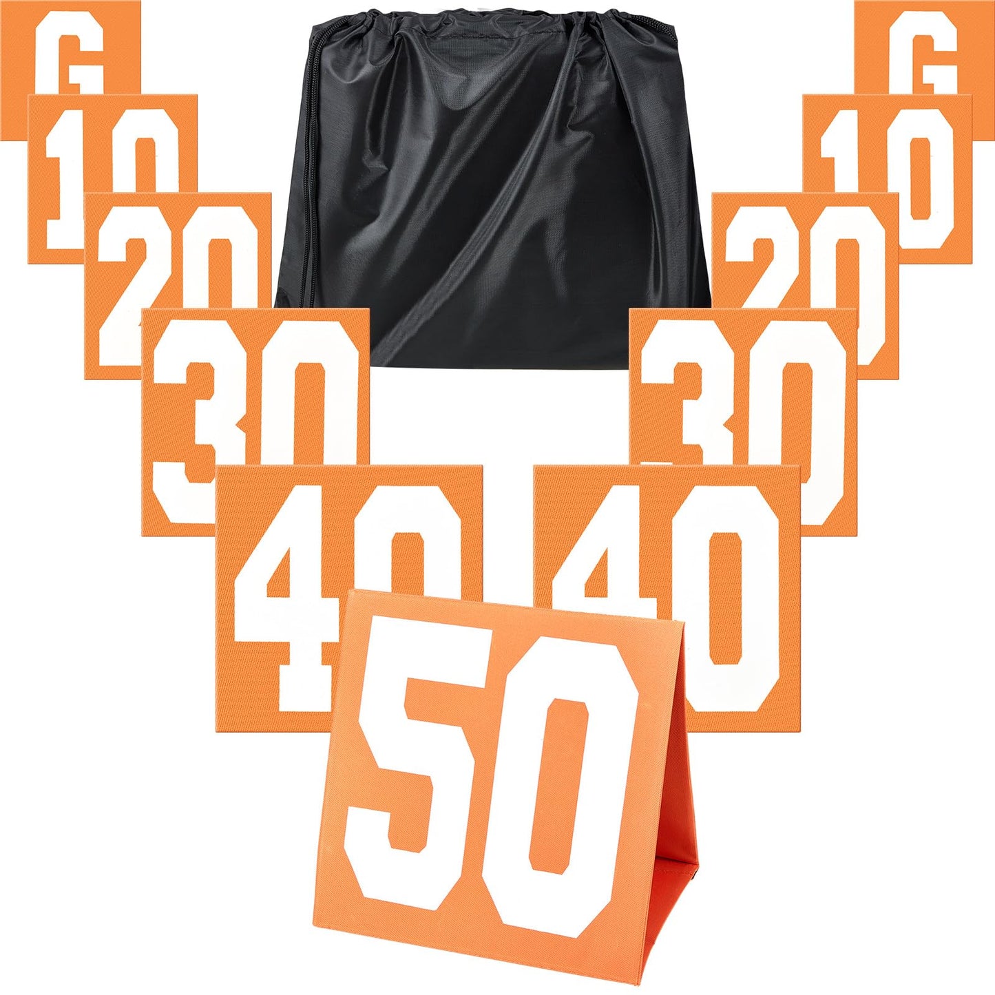 Liliful 11 Pcs Football Yard Markers High Visibility Field Yard Line Markers 12.5 Inch Portable Weighted Yardage Marking with Carry Bag for Sports Game Training (G,10,20,30,40,50,Orange)