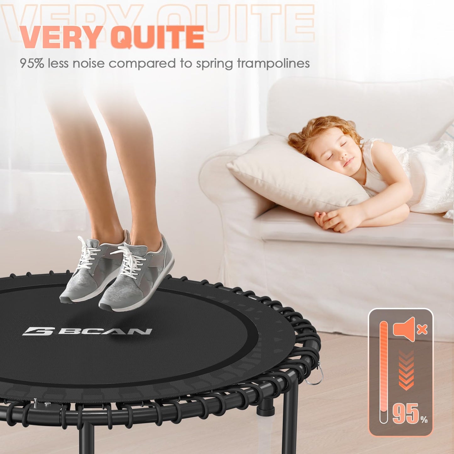 BCAN 450/550LBS Rebounder Trampoline for Adults, 40"/48" Foldable Mini Trampoline with Durable Bungees, Quiet & Stable Exercise Rebounder Trampoline for Indoor/Garden Workout- 40IN-Red