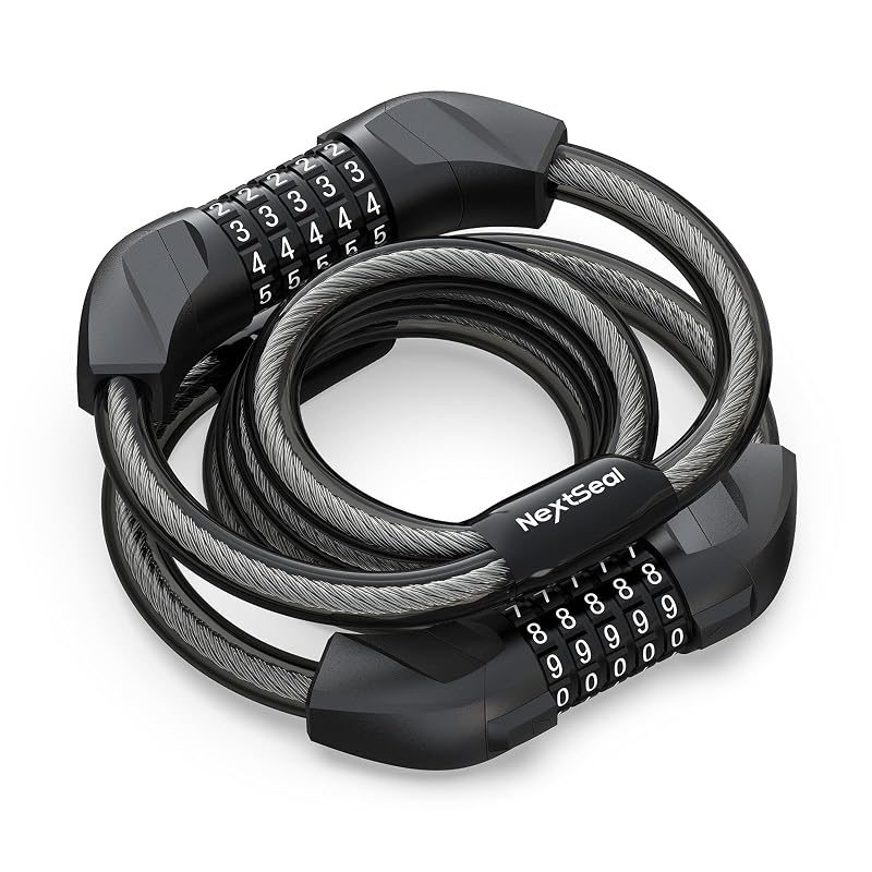 NextSeal Dual Cable Lock for E-Scooters & Bikes - 12mm 5-Digit Combination - Black