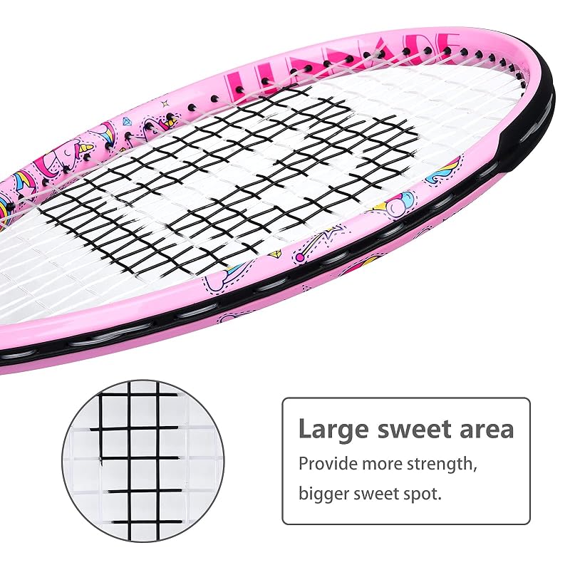 Kids Tennis Racket 19 Inch Pink - Lightweight Junior Tennis Racquet for Ages 3-12 with Cover