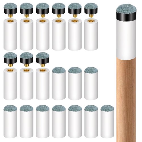 Xindojuz 20 PCS Pool Stick Tips, 12mm Billiard Cue Tips Replacement Repair Kit, Screw-On Snooker Pool Cue Stick Ferrules for Pools Table Cues Stick-Tips Head and Leather Snooker-Stick (Gray)