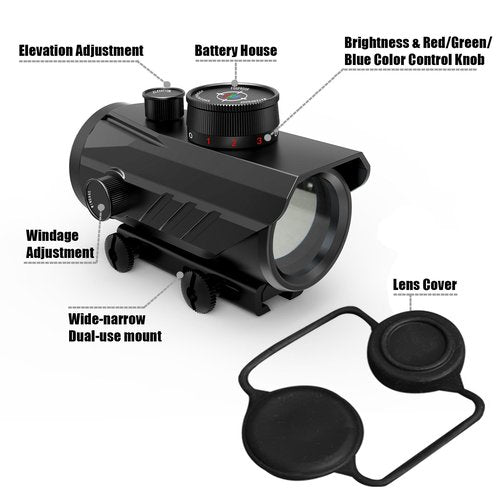 UUQ Tactical 1x30mm Reflex Green/Red/Blue 3 MOA Dot Sight with Dichroic Multi-Layer Coating, High Light Transmission Optic Lens, Dual Wide Rifle Scope,Fits 11/20mm Rail Mount