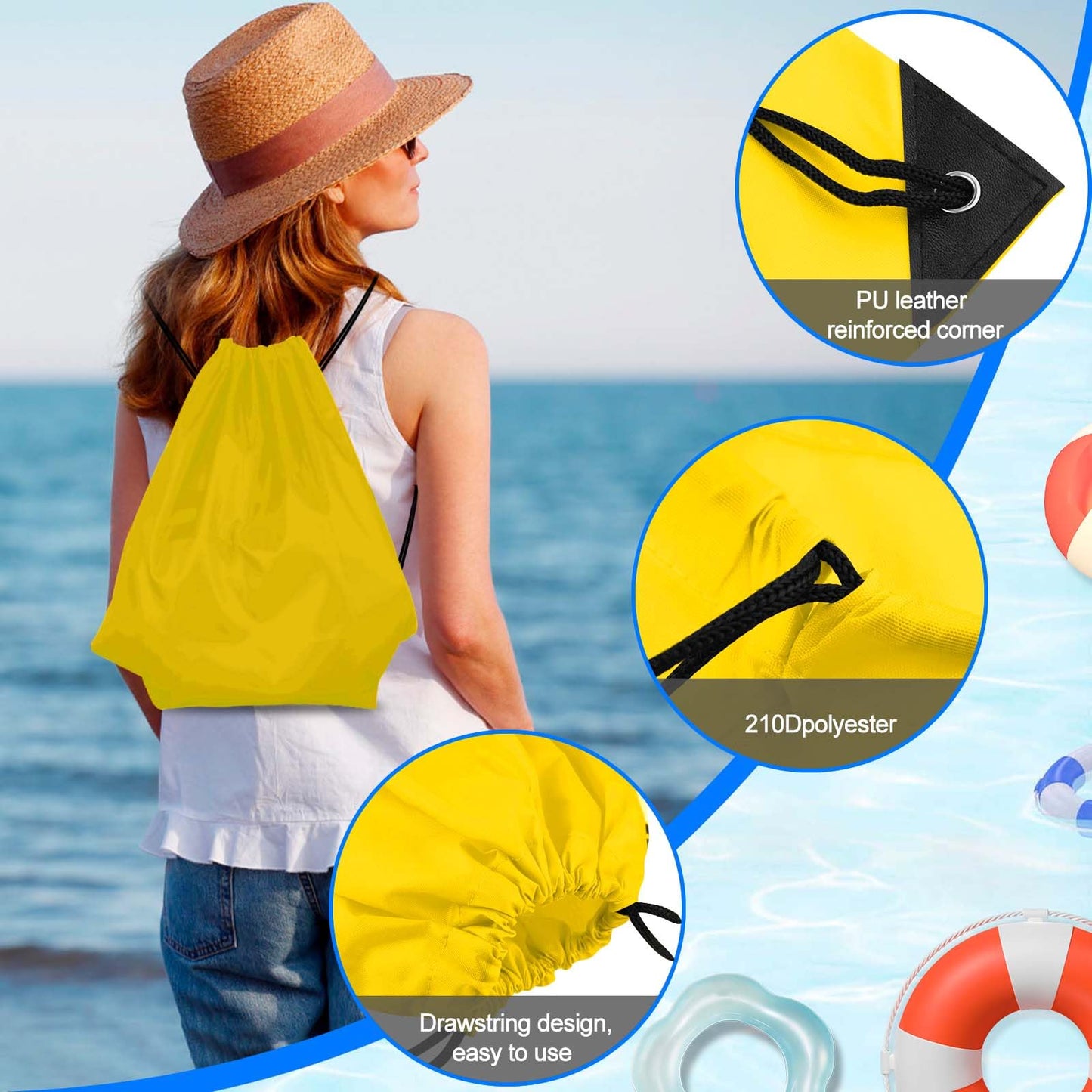 PLULON 2Pcs Drawstring Bags Bulk, Yellow Drawstring Backpack String Backpack Cinch Sack Sport Gym Backpack Bags for Yoga Traveling Outdoor Sports