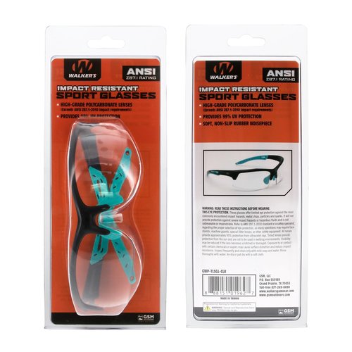 Walker's Unisex Teal Impact Resistant Sport Glasses | Durable Non-Slip Rubberized Frame UV Protection Shooting Outdoor Sports Glasses w/ Clear Lenses