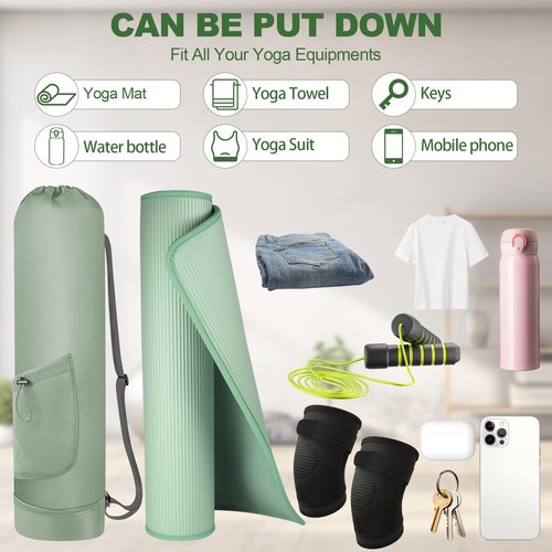 Yoga Mat Bag with Adjustable Strap, Waterproof Yoga Mat Carrier with Multi-Functional Storage Pockets, Practical Yoga Bag for Women, Fits Gym Class Workout Travel (Green)
