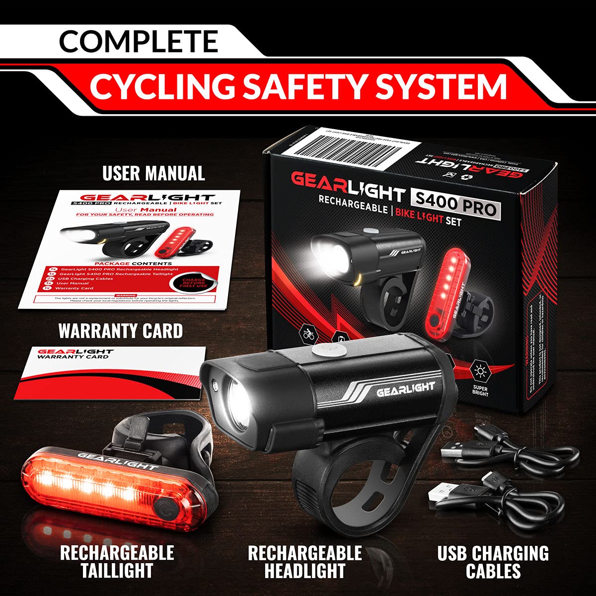 Bike Lights for Night Riding, USB Rechargeable Bike Lights Front and Back, LED Bicycle Headlight and Tail Light Set, Waterproof Bikelights Rechargeable for Mountain Bikes, Kids Bike Light, MTB Light