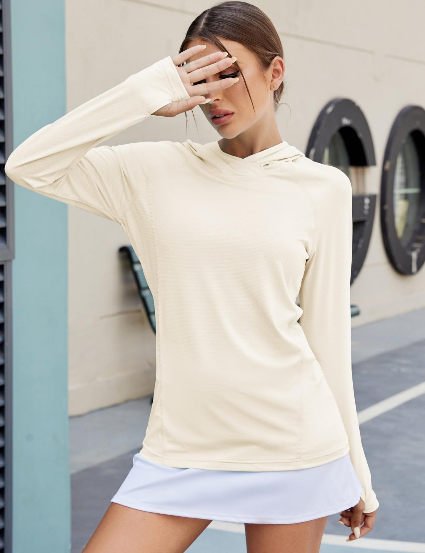 LUYAA Women's UPF 50+ Sun Protection Hoodie Breathable Stretch Hiking Shirts Long Sleeve for Running Outdoor Workout
