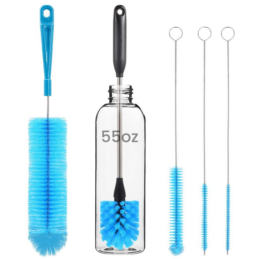 5 Pack Bottle Brush, Straw Cleaner Brush & Water Bottle Brush,15 in Stainless Steel Brush, Narrow Bottle Brush, 3 Straw Brushes, for Water Bottle, Coffee Mugs, Flasks, Glasses, Tumblers, Blue