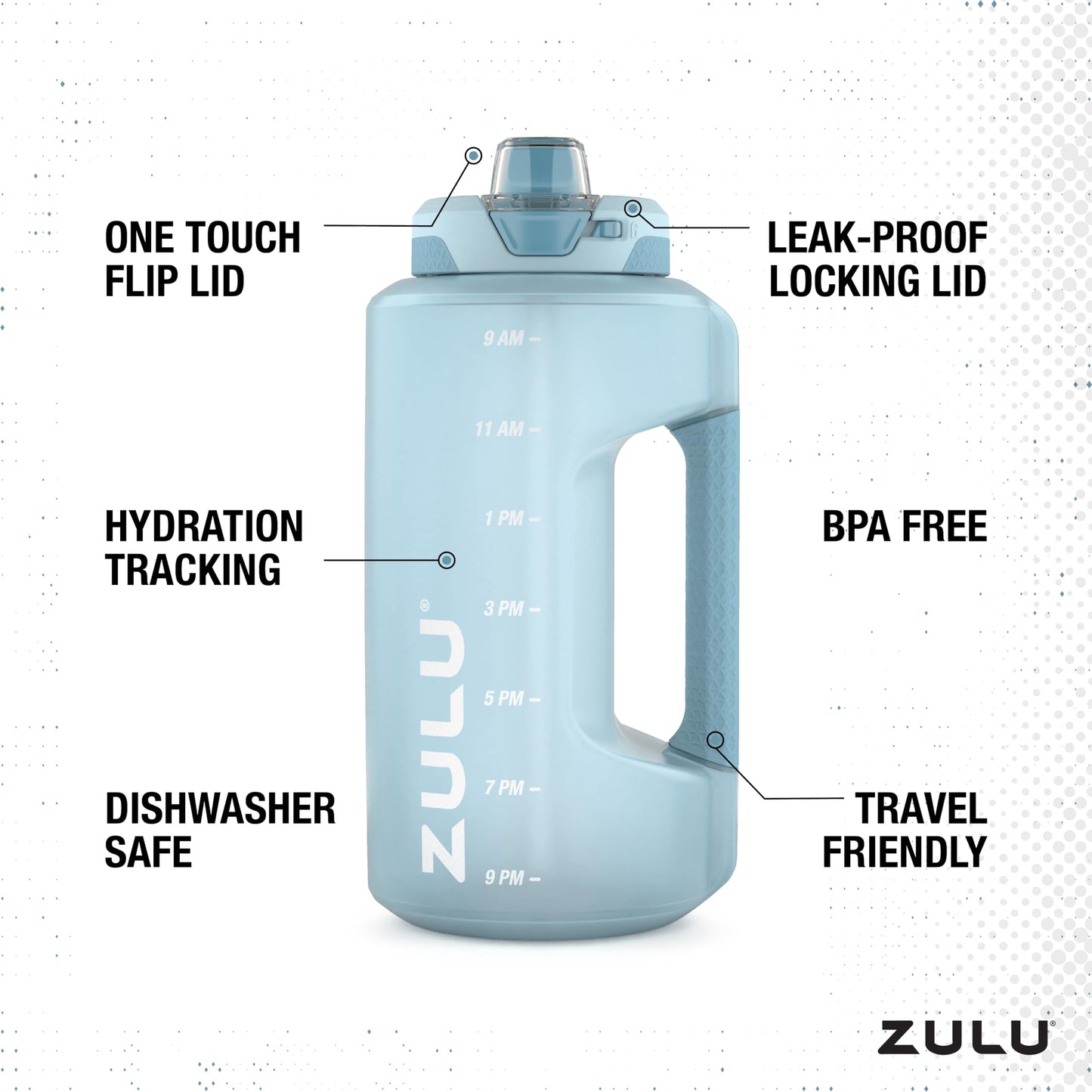 Zulu Goals Half Gallon Jug with Time Marker & Handle for All Day Hydration & Silicone Straw with Locking, Leak-Proof Lid, BPA Free, 64oz