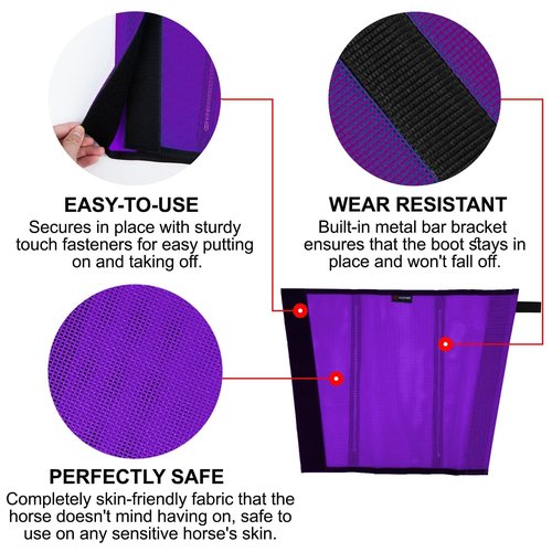 HUAME Horse Fly Boots, Breathable Mesh Protection Set of 4, Comfortable Pony Leggings, Breathable Mesh Design, Equines Supplies for Reduce Stomping, Hoof Damage & Leg Fatigue (Purple, Medium)