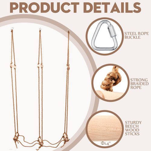 Simgoing Kids Rope Bridge Skip - Rickety Bridge & Rope Ladder, Slack Line Accessory, Backyard Obstacle Course for Ninja Warrior Training