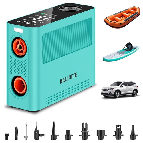 Bellatte Electric Paddle Board Pump 150PSI - 4X Faster SUP Pump, Auto Air Compressor for SUP, Car Tires, Bike, Ball, Kayak, Tent, Float (Portable & All-in-One)