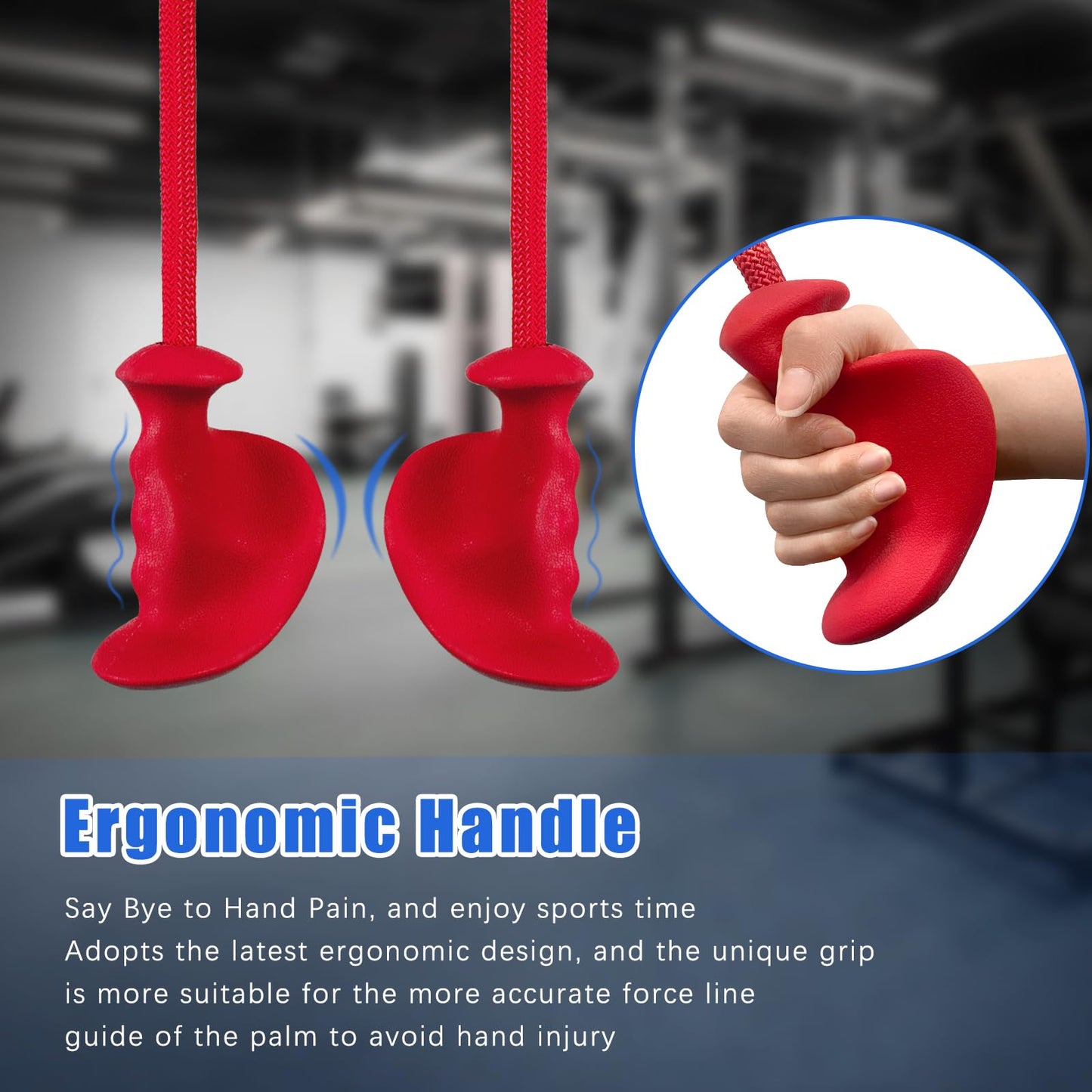 HXD-ERGO Tricep Rope with Ergonomic Handles, 36 Inch Tricep Pull Down Rope for Cable Machine, Pulley System, Triceps Rope Cable Attachment for Gym, Home (Red)