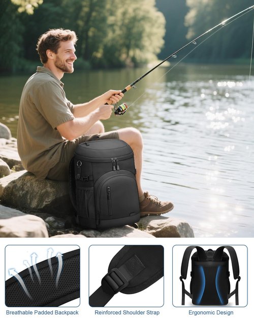 Pritent Cooler Backpack Insulated Waterproof,30 Cans Backpack Coolers Leakproof Lunch Backpack for Men Women Portable Soft Cooler Bag for Beach Camping Travel Picnic, Black