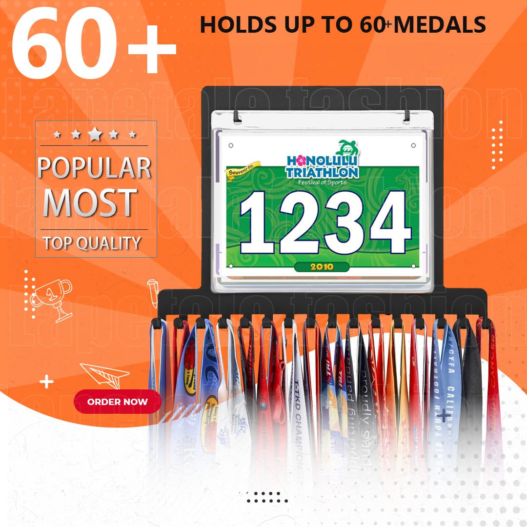 Lapetale Fashion Race Medal and Bib Display,Running Bib and Medal Display and Runner Medal Hanger Display,Medal and Bib Hanger Display, Bib and Medal Display for Wall,Gifts for Runners