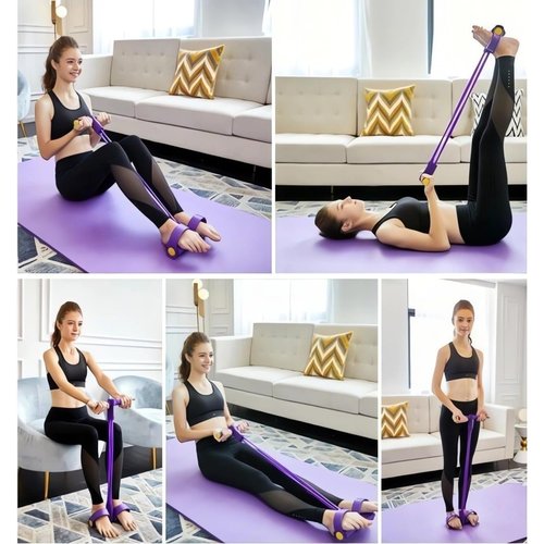 Fitness Resistance Bands - 4 Tube Pedals Ankle Puller, Sit-Up Exercise Equipment, Abdominal Training Aids, Hip Workouts for Men and Women (Blue)