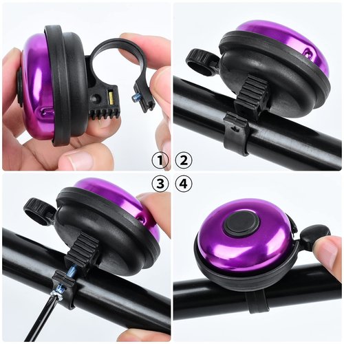 Xthuge Classic Bike Bell, Aluminum Bicycle Bell, Loud Crisp Clear Sound Bicycle Bike Bell for Adults Kids(Purple-Right Hand Use2 Pack)