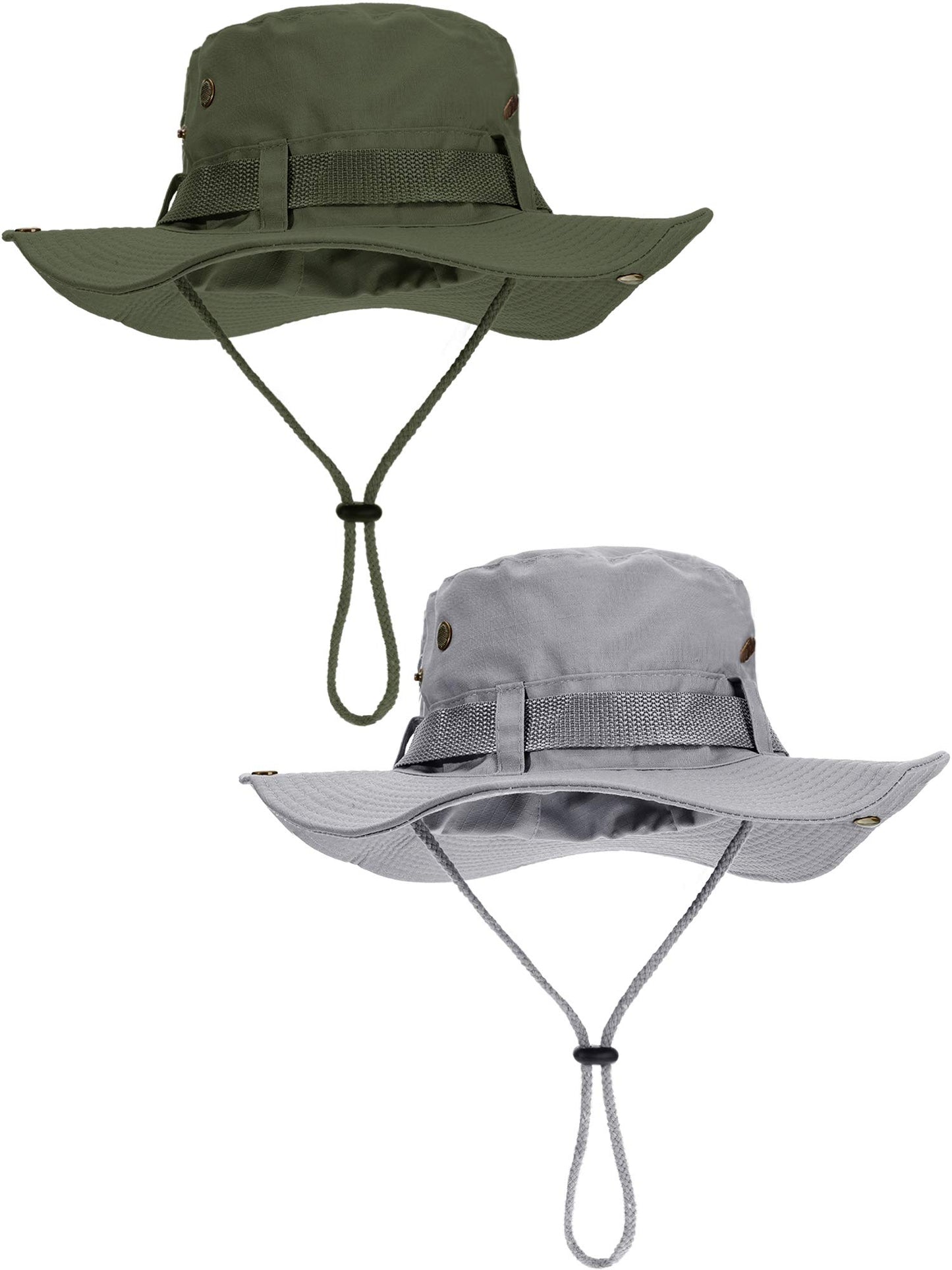 Boao 2 Pcs Sun Hat for Men Women Foldable Safari Hat UV Protection UPF 50+ Boonie Bucket Cap Summer for Hiking Beach Fishing(Arm Green, Light Grey)