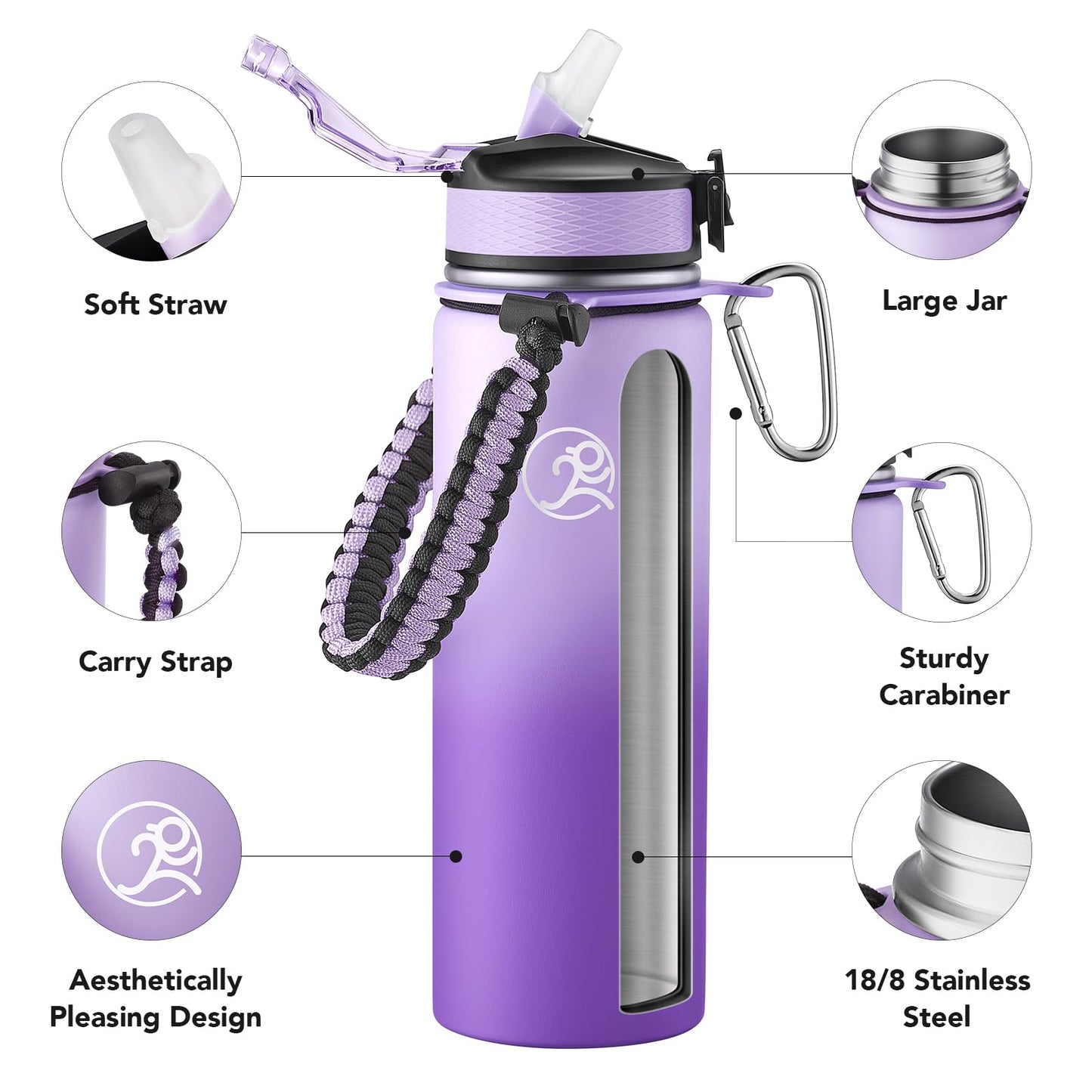 GOSWAG 24oz Insulated Stainless Steel Travel Water Bottle, 2 Lids