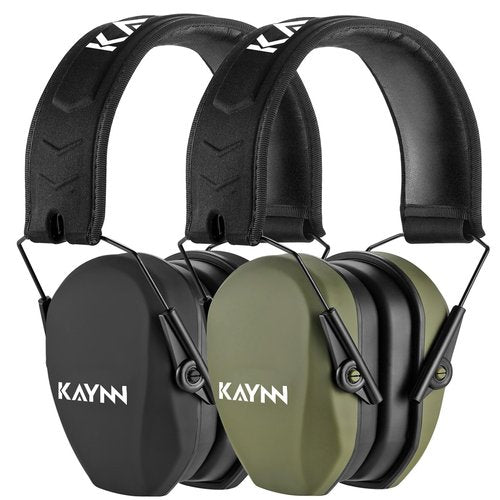 KAYNN 018 Ear Protection 2 Pack Hearing Protection for Shooting Gun Range,27dB NRR Noise Cancelling Safety Ear Muffs for Shooting Mowing(2Pack-Black&Green)