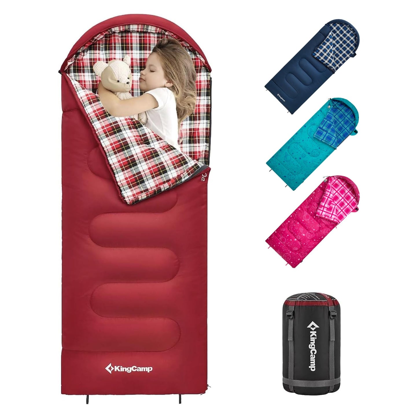 KingCamp 45°F Kids Sleeping Bag, Lightweight Waterproof & Compact Flannel Sleeping Bags Cold Weather & Warm Youth Essentials Gear Accessories for Camping, Fits 10-12 Children up to 4'7"-5'5" Tall