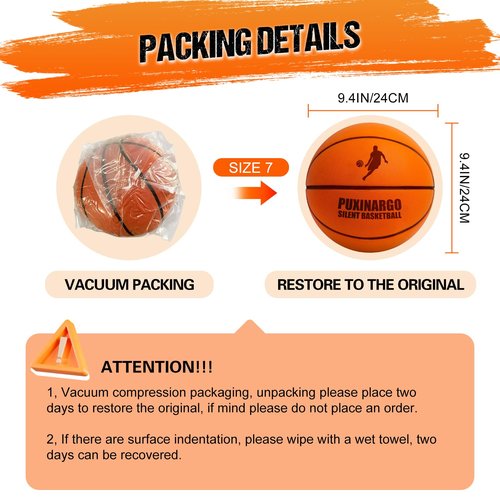 Silent Basketball Size 7 (29.5") Upgrade Dribble Dream Si-Lent BasketBall, Foam Basket-ball No Noise, Quiet Basket-Ball Dribbling Indoor, Training Ball for Indoor Activities, Gift for Youth (Orange)