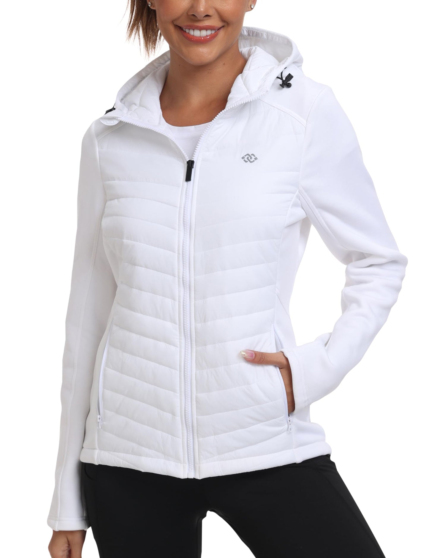MoFiz Women's Lightweight Warm Jacket Running Insulated Windproof Fall Jackets Winter Hiking Hybrid Puffer Coat White L