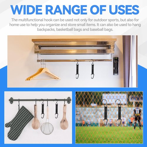 Fence Hooks for Baseball Bag 2 Pcs Metal Fence Hooks with Safety Buckles Multifunctional Hanging Buckles for Baseball Tennis Football Softball Bags Water Cup