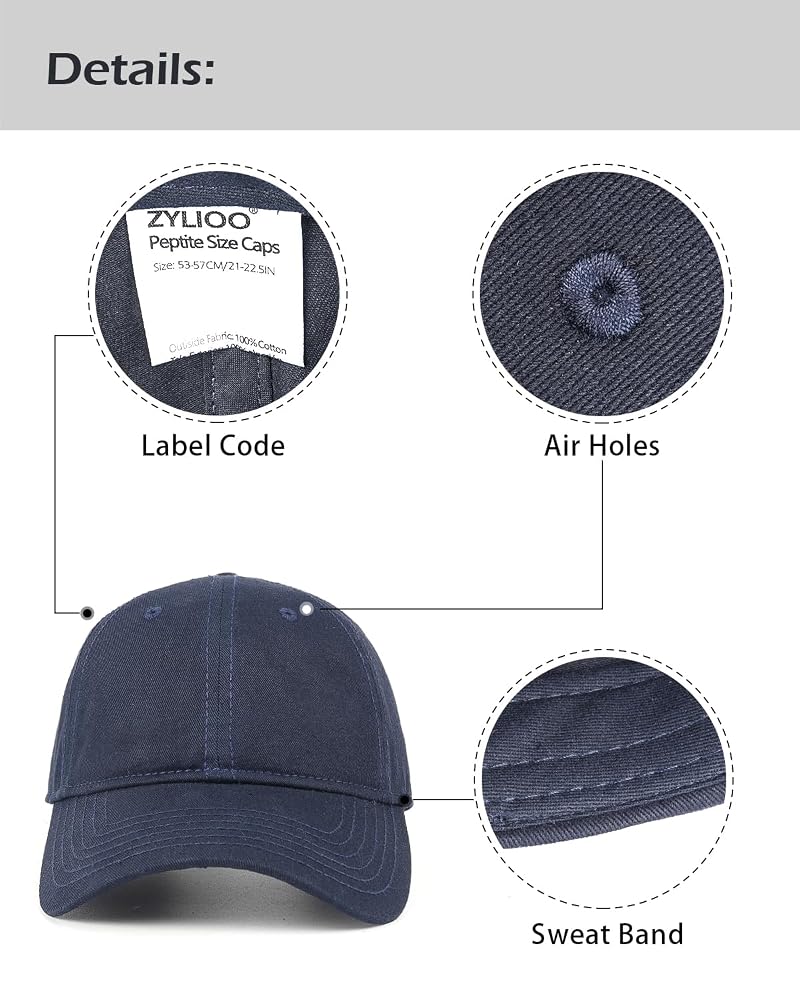 Small Baseball Cap for Adults - Navy Blue, Adjustable Unstructured Dad Hat (55-57cm), For Men & Women