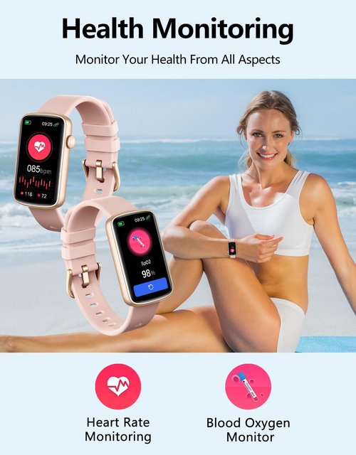 SHANG WING Fitness Tracker with Heart Rate/Sleep/Blood Oxygen Monitor, Slim Fitness Watch for Women Men IP68 Waterproof Pedometer Calories/Steps Counter Health Watch Activity Tracker (Pink)