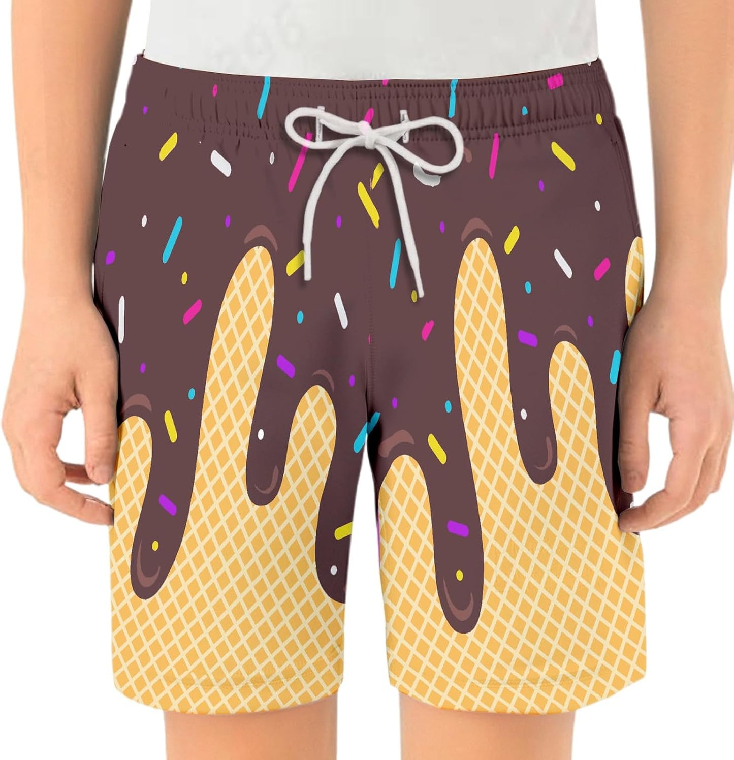 Ice Cream Boy Baseball Shorts Waffle Or Cone Preppy Shorts,Kids Youth Ice Cream Drip Track Short Pants