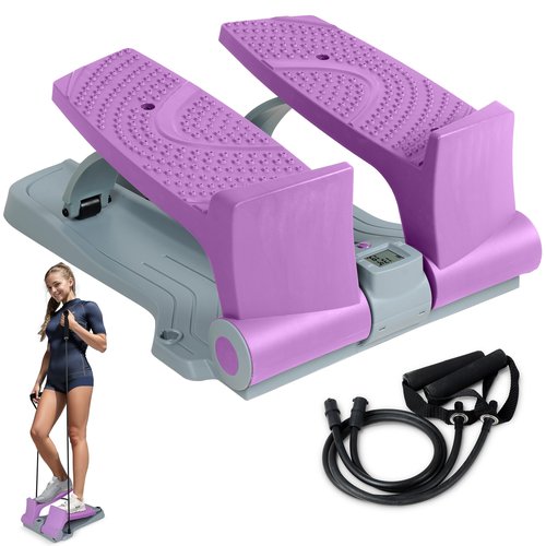 Leikefitness Steppers for Exercise at Home with Resistant Bands Portable Stair Stepper Exercise Equipment Fitness Twister Stepper Machine (Purple)