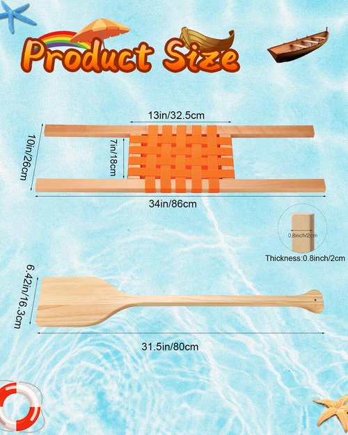4 Pack Canoe Seat Replacement Kit with paddles - Comfort 34 Inch Nylon Webbed Bench Seats & 32 Inch Solid Beech Wood Oars - Universal Fit for Canoes & Small Boats - Canoe Hardware Accessories