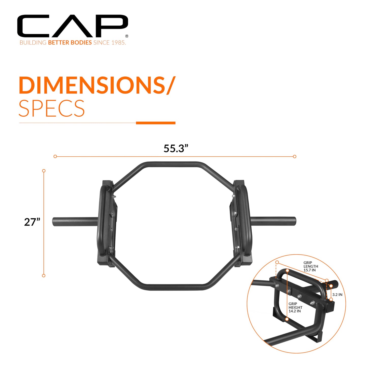 CAP Barbell Olympic Trap Bar, 500lbs, Alloy Steel, Black, 50x29x14 inches