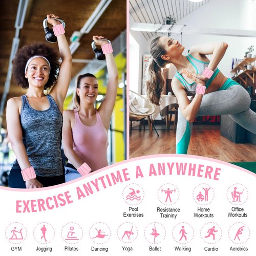 Wrist Weights, Adjustable Wrist Ankle Weights for Women, Wearable Arm & Leg Weights Set of 2(1 lb Each), Weighted Bangles for Walking, Yoga, Dance, Barre, Gym (Pink)