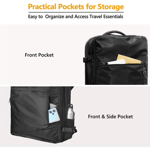 SUOCO Travel Backpack with Vacuum Bag, 60L Seal Compression Air Vac Back Pack with Travel Hand Pump, Carry On Suitcase Luggage Flight Approved for Men Women Personal Item, Black