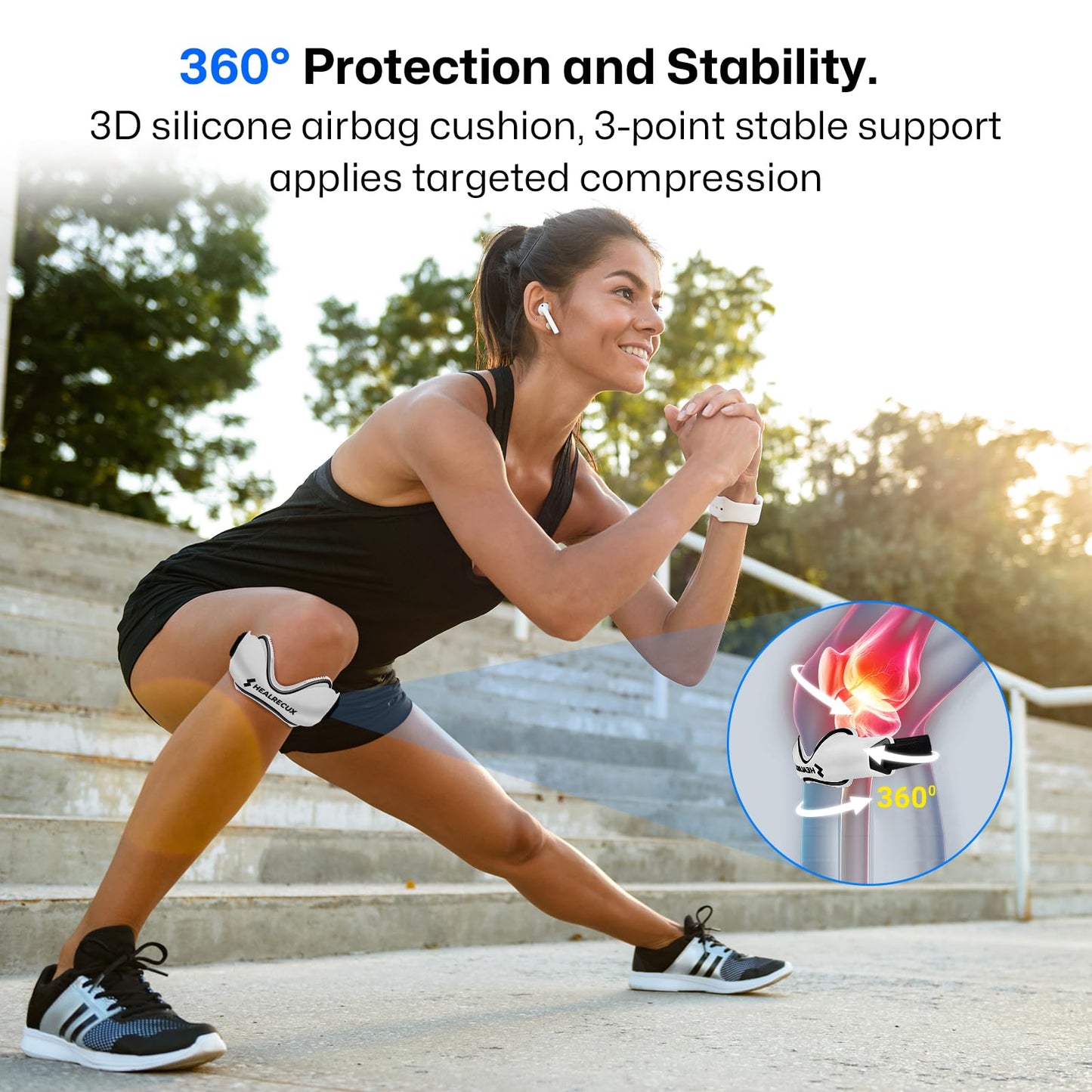 Healrecux Patellar Tendon Support Strap, Silicone Patella Knee Strap, Non-Slip Patella Band Knee Brace for Jumpers Knee, Tendonitis, Basketball, Volleyball - White 1 Pack