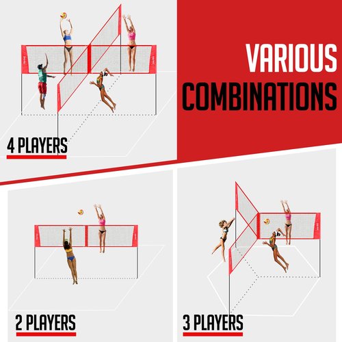 ZEALFEEL 4 Square Volleyball Game Set, 3 Heights Adjustable 4-Way Volleyball Net with Vollyball, Pump, Carry Bag, Hammer, 14 FT 4 Person Net for Backyard Beach Lawn, Great for Family Fun