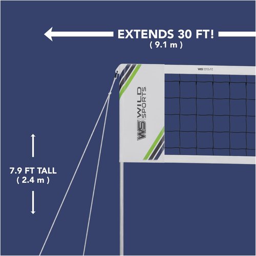 Wild Sports Easy Setup Volleyball-Cane Pole - Complete and Durable Volleyball Set with 30 Ft Net, Volleyball, and Pump