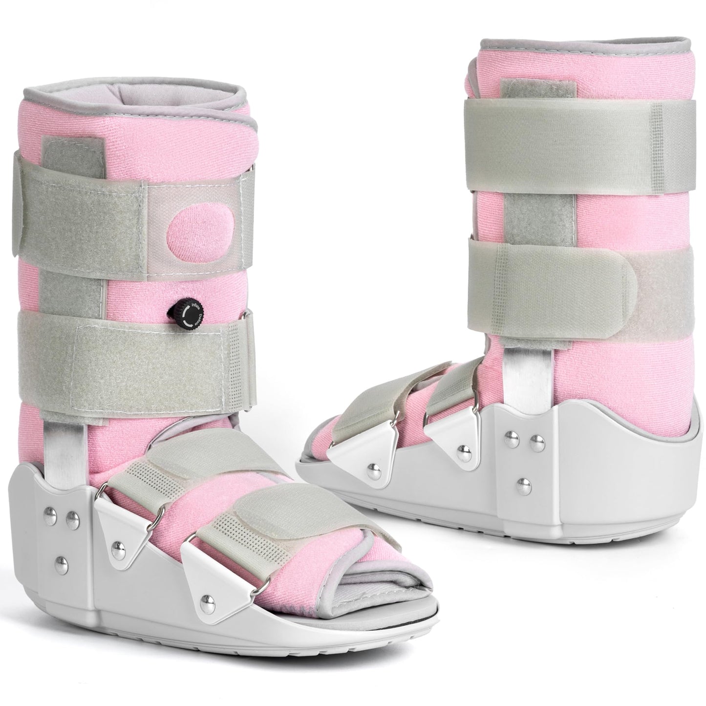 Medibot Medical Grade Fracture Boot - Adjustable Walking Cast for Foot & Ankle Injuries Secure Support for Broken Foot or Severe Sprain,Women's Medium,Grey & Light Pink,Fits women's Shoe Size 7-10''