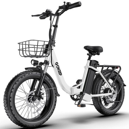 GOKEEP Electric Bike for Adults 20" Fat Tire,750W Motor 52V 13AH Removable Battery Max Range 35 Miles,28MPH,Folding EBike with Shimano 7 Speed and Adjustable Seat for Commute Mountain Snow